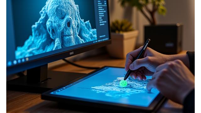 Dijital sanat masasında 3D modelleme yazılımı